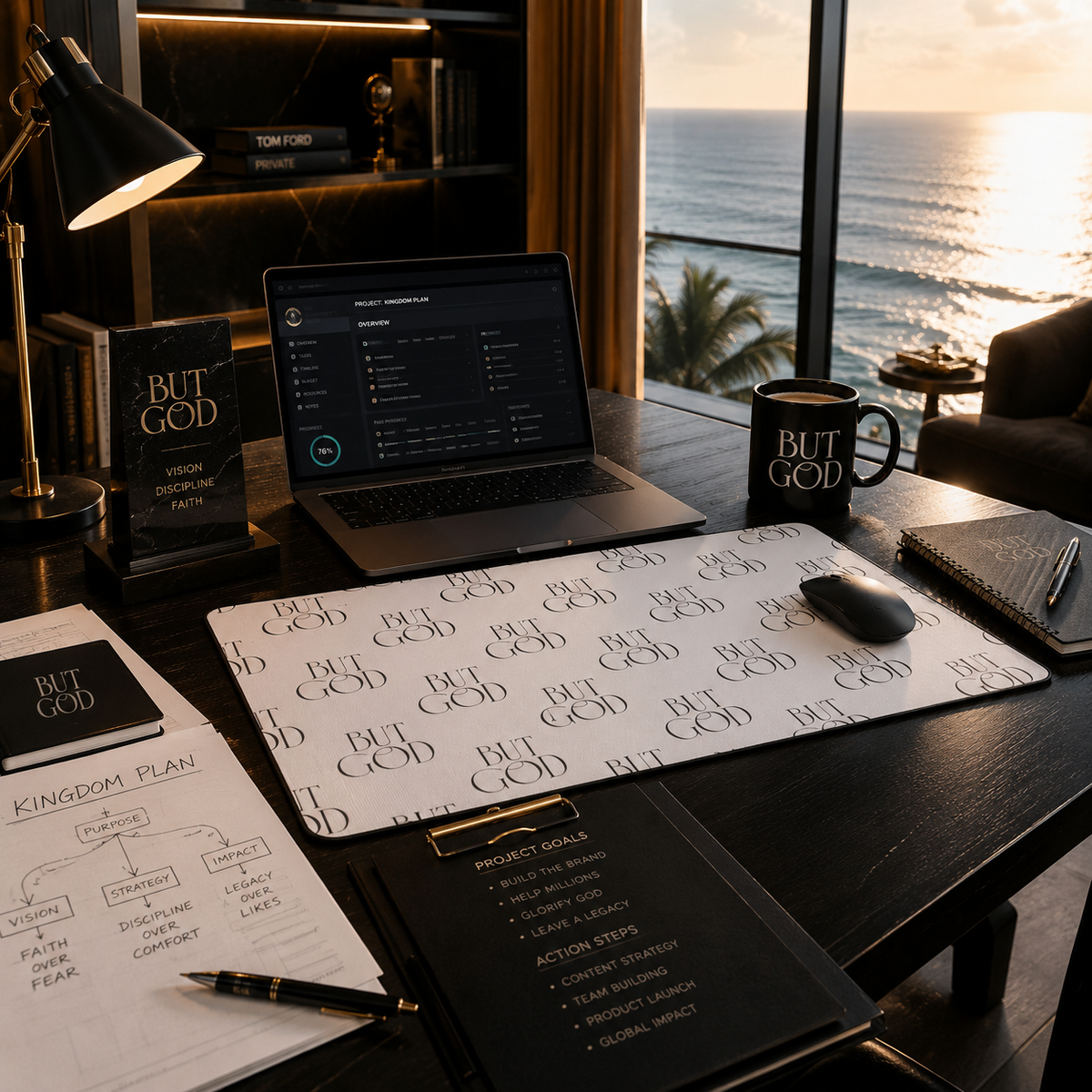 'But God White Pattern Desk Mat