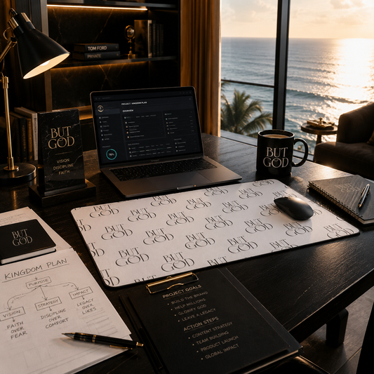 'But God White Pattern Desk Mat