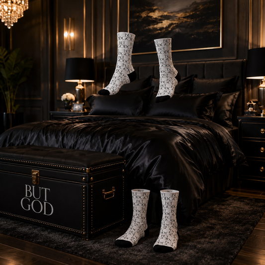 But God Signature White Crew Socks