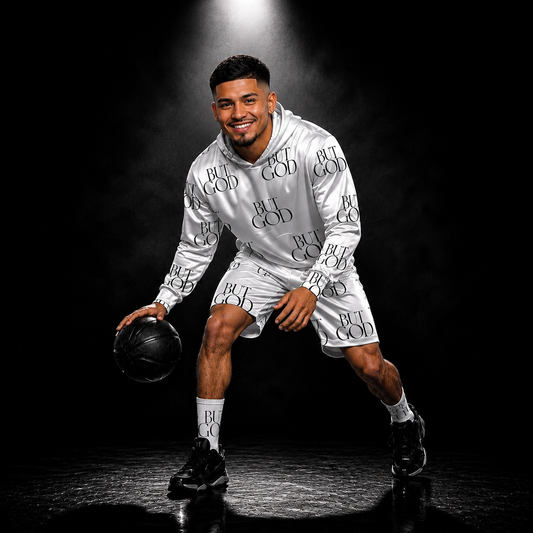 But God Men`s White Athletic Shorts