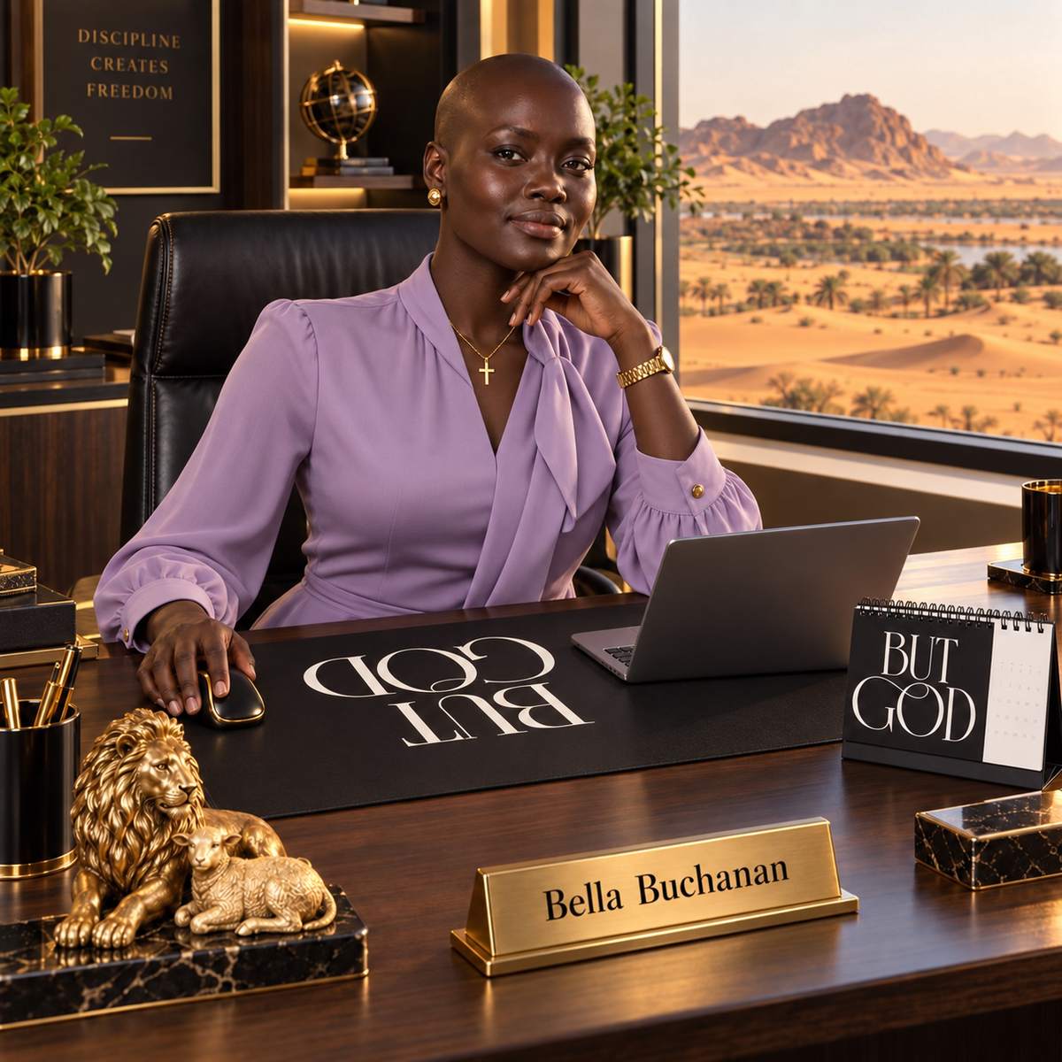 But God Black Desk Mat