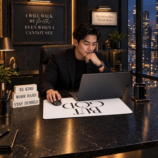 But God White Desk Mat